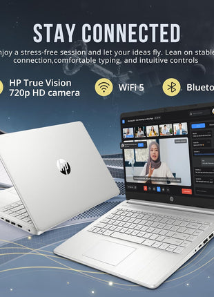 HP Stream 14 inch HD BrightView Laptop, Intel Celeron N4120, 16GB RAM, 416GB Storage (128GB eMMC + 288GB Docking Station Set), Intel UHD Graphics, 720p Camera, Wi-Fi, 1 Year Office 365, Win 11 S, Silver