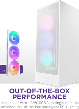 NZXT H7 Flow RGB - Mid-Tower ATX Airflow PC Case - White | Airflow ATX build with pre-installed 360mm RGB fan unit. Bottom GPU cooling and CAM-ready lighting out of the box.