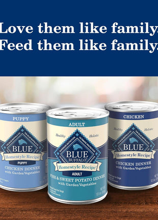 Blue Buffalo Homestyle Recipe Adult Wet Dog Food,Made with Natural Ingredients,Fish & Sweet Potato Dinner with Garden Vegetables,12.5-oz can,(Pack of 24)