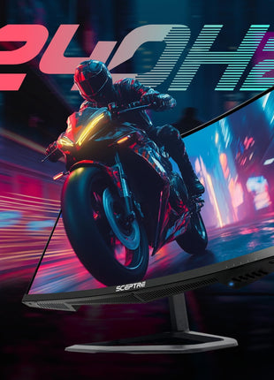 Sceptre Curved 24.5-inch Prime Gaming Monitor up to 240Hz 1080p R1500 1ms DisplayPort x2 HDMI x2 Blue Light Shift Build-in Speakers, Machine Black 2025 (C255B-FWT240 Series)