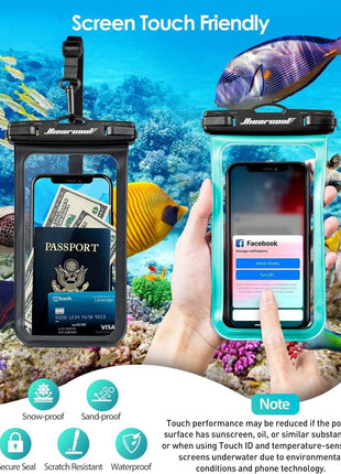 Hiearcool Waterproof Phone Pouch, IPX8 Waterproof Phone Case for iPhone 17/16/15/14 Pro Max, Cell Phone Dry Bag for Beach & Cruise Essentials, Touch Screen, Lanyard Included, 2 Pack (Fits Up to 8.9")