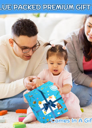 Wooden Activity Cube | Montessori Toys for 1 2 3 Year Old Toddler Gifts | One Year Old 1st First Birthday Gift | Educational Toys for 12+ Months Baby Boys Girls | Bonus Sorting & Stacking Game (Blue)