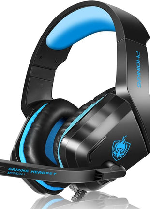 Gaming Headset for PS4, PHOINIKAS Wired Headset Compatible for Xbox One Switch MAC PC, 3.5mm Over Ear Headphones with Noise Cancelling Mic, Bass Surround, One Key Mute, Volume Control