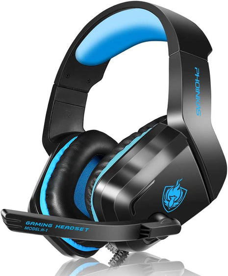 Gaming Headset for PS4, PHOINIKAS Wired Headset Compatible for Xbox One Switch MAC PC, 3.5mm Over Ear Headphones with Noise Cancelling Mic, Bass Surround, One Key Mute, Volume Control