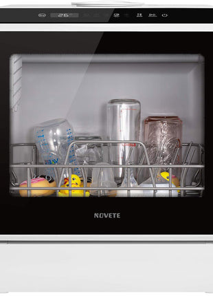 NOVETE Portable Countertop Dishwashers, Compact Dishwashers with 5L Built-in Water Tank & Inlet Hose, 5 Washing Programs, Baby Care, Air-Dry Function and LED Light for Small Apartments