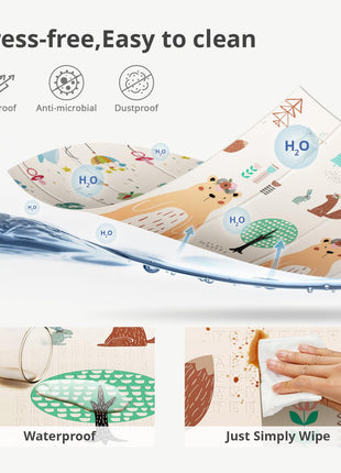 UANLAUO Baby Play Mat,79"x 71" Large Mat for Floor,Reversible Floor Mat,Foam Thick&Waterproof,Foldable Playmats for Babies and Toddlers,Anti-Slip for Baby Crawling,Non-Toxic Tummy Time(Bear)