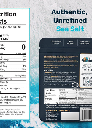 Baja Gold Signature Mineral Sea Salt - Recommended by Gary Brecka - Authentic Fine Grind Salt for Cooking & Baking | Natural Baja Salt for Culinary Uses | Great for Finishing Dishes | 1 lb. Resealable Bag, 300+ Servings