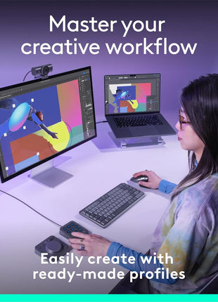 Logitech MX Creative Console, 9 Customizable LCD Keys, Stream Deck Accessories,Connectivity Technology USB-C, Control Dial for Graphic Design, Zoom, Spotify - Graphite, 3-Month Adobe Cloud Membership