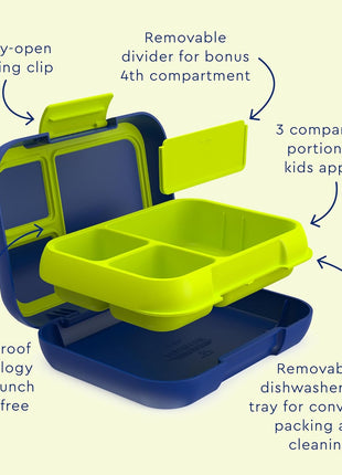 Bentgo Pop Leak-Proof 3-4 Compartment Bento-Style Lunch Box | For Kids Ages 8+ & Teens, 5-Cup Capacity, Removable Divider, Microwave & Dishwasher Safe, BPA-Free (Navy Blue/Chartreuse)