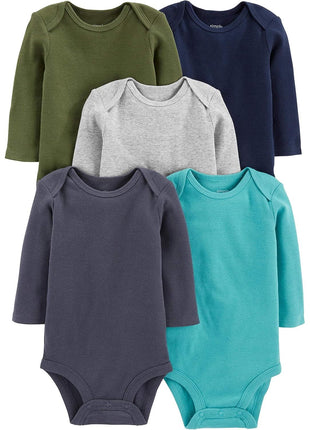 Simple Joys by Carter's Baby Boy's 5-Pack Long-Sleeve Bodysuit Shirt, bears/animals green/stripes, 3-6 Months