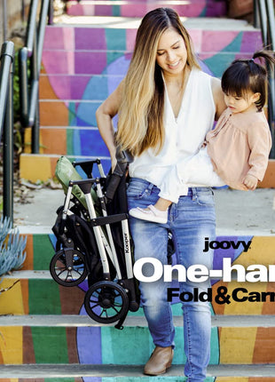 Joovy Kooper Lightweight Baby Stroller Featuring Removable, Swing-Open Tray, Big Wheels, Reclining Seat with Footrest, Extra-Large Retractable Canopy, and Compact Fold (Black) | Joovy Kooper Lightweight Baby Stroller With Swing-Open Tray, Black