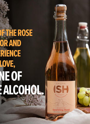 Chateau del ISH Sparkling Non Alcoholic Rose, Award Winning Non-Alcoholic Spirits, Gluten Free, Low Calorie, Zero Proof, Alcohol Free Wine with Dealcoholized Pinot Noir & Merlot Grapes, 750 ml Bottle