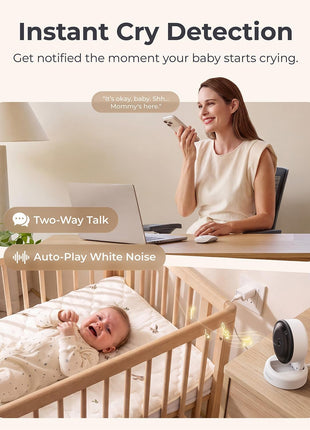 Momcozy Smart Baby Monitor, 2K HD Contact-Free Baby Camera, Table & Floor Stand, AI-Powered Notifications for Cry & Sound & Motion, Sleep Activity Log, 2-Way Audio, Night Vision, 2.4/5GHz WiFi, BM08