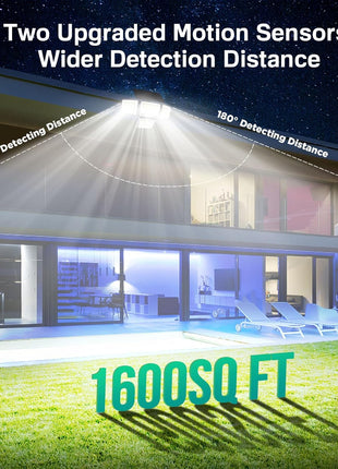 Solar Outdoor Lights - 3000LM 188 LED Motion Sensor Outdoor Lights, 4 Heads Security Light,IP65 Waterproof, Easy Install,270°Wide Angle Flood Wall Light with 3 Modes for Backyard Yard (2 Pack)
