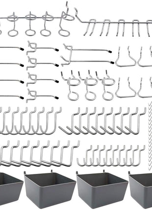 FRIMOONY Pegboard Hooks Assortment with Pegboard Bins, Peg Locks, for Organizing Various Tools, 80 Piece
