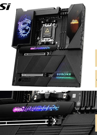 MSI MEG X870E GODLIKE, E-ATX - Supports AMD Ryzen 9000/8000/7000 Processors, AM5 - Dynamic Dashboard III, EZ Slide M.2, 110A SPS, DDR5 Memory (9200+ MT/s OC), M.2 & PCIe 5.0, USB4, Wi-Fi 7, 10G LAN