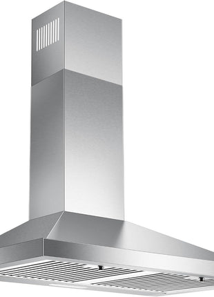 24 Inch Range Hood, Wall Mount Vent Hood in Stainless Steel with Ducted/Ductless Convertible Duct, 3 Speed Exhaust Fan, Energy Saving LED Light, Push Button Control, 2 Pcs Baffle Filters