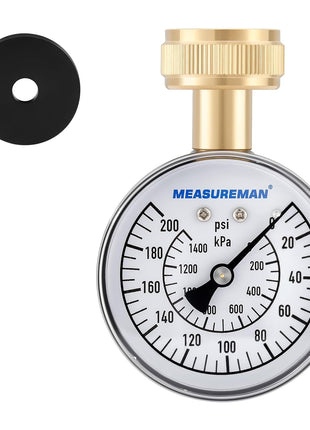 MEASUREMAN Water Pressure Gauge, 0-200 PSI Water Pressure Tester with 2-1/2 Inch Dial & Durable 3/4 Inch Hose Thread, Ideal for Home, Hose Bib (Waterproof Case, Black)