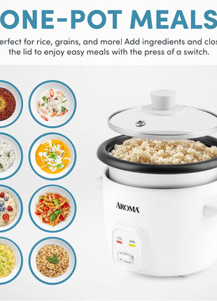 Aroma Housewares 4 Cups (Cooked) / 1Qt. Rice & Grain Cooker (ARC 302NG), White