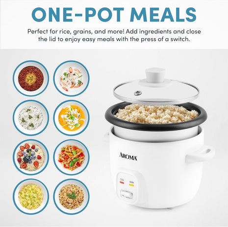 Aroma Housewares 4 Cups (Cooked) / 1Qt. Rice & Grain Cooker (ARC 302NG), White