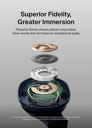 Belkin SoundForm Surround Bluetooth Over-Ear Headphones - Environmental Noise Cancelling Headphones - Wireless w/ 60H Playtime & Soft Ear Cups for iPhone, Galaxy, iPad, Travel, Home, or Office - Blue