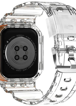 XYF Compatible for Crystal Clear Apple Watch Bands, 45mm 44mm Bumper Case for Men Women Jelly Sport Cover Strap for iWatch Ultra 3 2 Series 11 10 9 8 7 SE 6 5 4 3 (CrystalClear, 44/45)