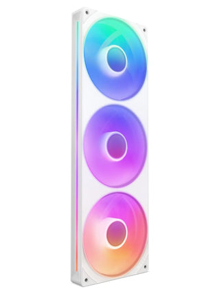 NZXT F360 RGB Core - 360mm Single-Frame RGB Fan Unit - White | 360mm single-frame unit with three 120mm RGB fans on one cable. Speed and lighting controlled through CAM.