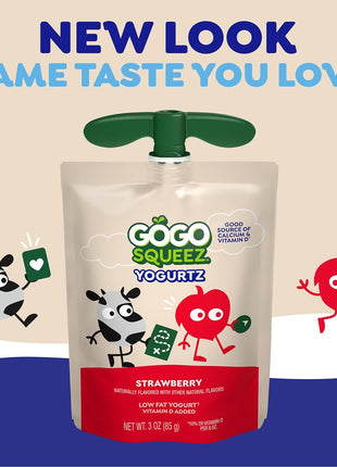 GoGo SqueeZ YogurtZ Strawberry, Kids Snacks Made from Real Yogurt & Fruit, Pantry Friendly Snack, No Fridge Needed, No Preservatives, Kosher Certified, Gluten Free, 3 Oz, 4 Pack