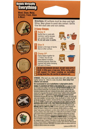 Gorilla Original Gorilla Glue, Waterproof Polyurethane Glue, 2 Ounce Bottle, Brown, (Pack of 1)