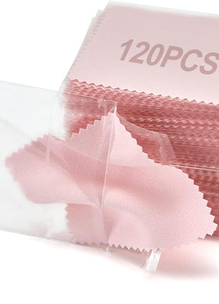PINGMIC 120PCS Jewelry Cleaning Cloth, Professional Polishing Cloth Individually Wrapped, Pink Silver Polishing Cloth for Jewelry Sterling Silver Gold Platinum Watch Coins and More (3.15 inch x 3.15 inch)