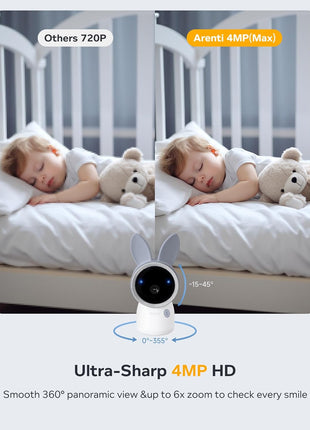 ARENTI 4MP Baby Monitor with 2 Cameras, 5inch Screen Video Baby Monitor, Dual-Band 2.4G/5G WiFi with App, Split-Screen View, Auto Tracking, Cry&Motion Detection, Temp&Humidity, Night Vision, 2-Way Talk