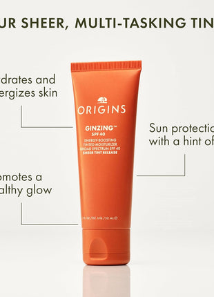 Origins GinZing Energy-Boosting Tinted Moisturizer with SPF 40 | Hydrates & Perfects | Skin Tint with Caffeine and Ginseng, 1.7 Fl Oz