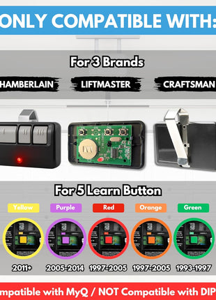 2X for LiftMaster Chamberlain Craftsman Universal Garage Door Opener Remote | 3-Button Garage Clicker Replacement for 893LM, 893MAX, 891LM, 371LM, 373LM, 971LM, 973LM, Extra-long Range, Self-Programming