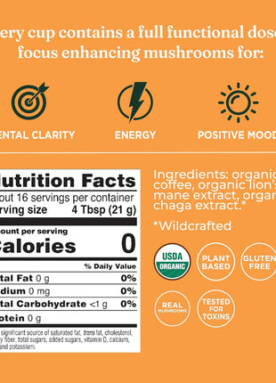 Four Sigmatic Organic Focus Mushroom Ground Coffee | Dark Roast, Organic Coffee with Lion's Mane & Chaga Mushroom for Mental Clarity & Energy Support | 12oz Bag