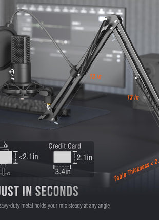 FIFINE Studio Condenser USB Microphone Computer PC Microphone Kit with Adjustable Boom Arm Stand Shock Mount for Instruments Voice Overs Recording Podcasting YouTube Vocal Gaming Streaming-T669