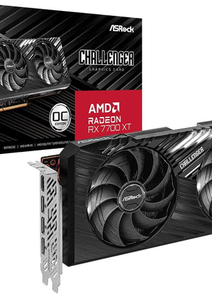 ASRock AMD Radeon RX 7700 XT Challenger 12GB GDDR6 192-bit 0dB Silent Cooling 7680 x 4320 DisplayPort HDMI LED Indicator 18Gbps Dual Fan Graphics Card