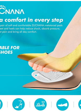 ZUCNANA Ball of Foot Cushions (2 Pairs Gel Shoe Inserts), Heel Inserts for Women, Non Slip Heel Pads, Heel Cushions for Women Foot Pain Relief and Comfort, One Size Fits Any (Clear)