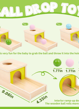 Adena Montessori Object Permanence Box with Tray Three Balls Montessori Toys for 6-12 Months Baby (Small Box -Typical)