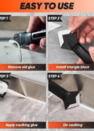 Saker Silicone Caulking Tool 3-in-1 Grout Removal Tool and Sealant Finishing Scraper with Stainless Steelhead, Caulk Remover and Seam Repair Kit for Bathroom, Kitchen, Floor, Window and Sink Joints