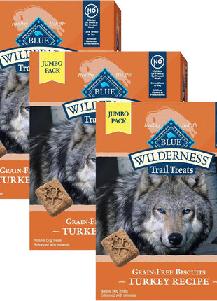 Blue Buffalo Wilderness Trail Treats Crunchy Dog Biscuits Grain-Free and High-Protein Dog Treats, Turkey Recipe 36-oz Box (Pack of 3)