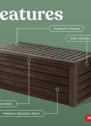 Keter 150 Gallon Resin Large Deck Box Organization and Storage Box for Patio, Outdoor Cushions, Garden Tools, Brown | Hydraulic Pistons, Resin, Weatherproof
