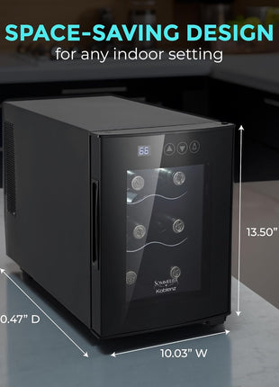 Koblenz EVFK-06 6-Bottle Free Standing Single Zone Fridge and Chiller, Wine | Thermoelectric Wine Cooler with Digital Display and Touch Controls, Black, Wine Bottles, EVFK-06, Great Value, For Gifts