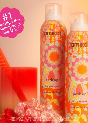 amika perk up talc-free dry shampoo | refreshes roots with a voluminous 'oomph' between washes, no white residue, absorbs oil + reduces odor, for all hair types