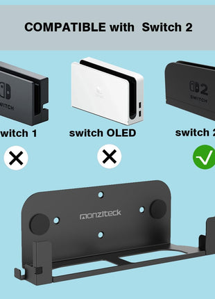 Monzlteck Wall Mount Bracket for Switch 2 Dock, Left Side TV Mount, Metal Construction, Space-Saving Design