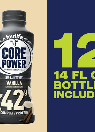 Core Power Elite High Protein Shake, Vanilla, 42g Bottle, 14oz, 12 Pack