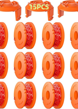 15 Pack (WA0010)Replacement Trimmer Line Spool Compatible with Worx Weed Eater, 0.065 inch Trimmer Line Refills for Worx Trimmer,Weed Wacker String Replacement Parts(12 Trimmer Spools,3 Trimmer Caps)