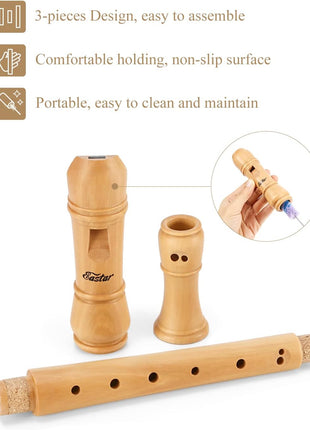 Eastar Soprano Beginners Recorder Baroque fingering C Key Maple Descant Recorder Instrument for Kids Adults, 3 Piece Recorder With Hard Case, Fingering Chart, Cleaning Kit, ERS-31BM