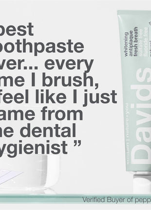 Davids Fluoride Free Toothpaste, Teeth Whitening, Antiplaque, SLS (Sulfate) Free, Promotes Enamel Health, Mouth & Gum Detox, EWG Verified, Peppermint, 5.25oz