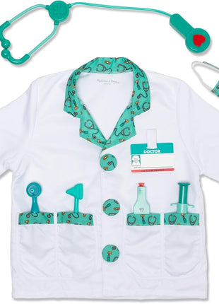 Melissa & Doug Doctor Costume, Pretend Play Dress Up Set (8-Pc) Stethoscope, Coat & Accessories, Role Play Toys for Kids 3+