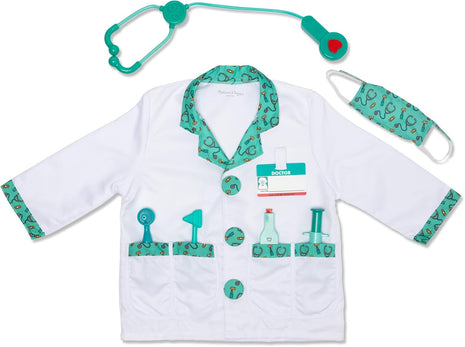 Melissa & Doug Doctor Costume, Pretend Play Dress Up Set (8-Pc) Stethoscope, Coat & Accessories, Role Play Toys for Kids 3+